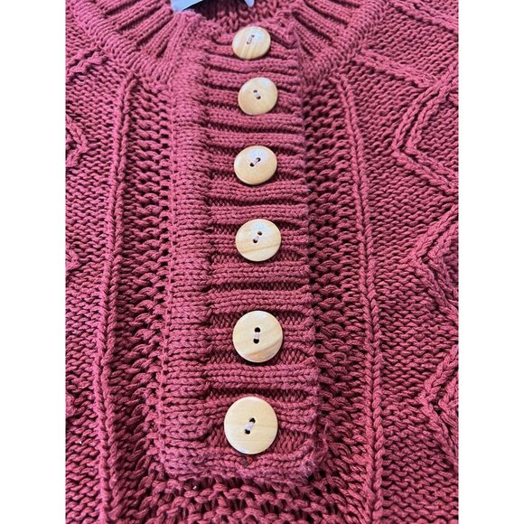 LITTLE WOOD GREEN Red/Orangeish Sweater Women Chunk Cable Knit Size Small VTG - Picture 11 of 11